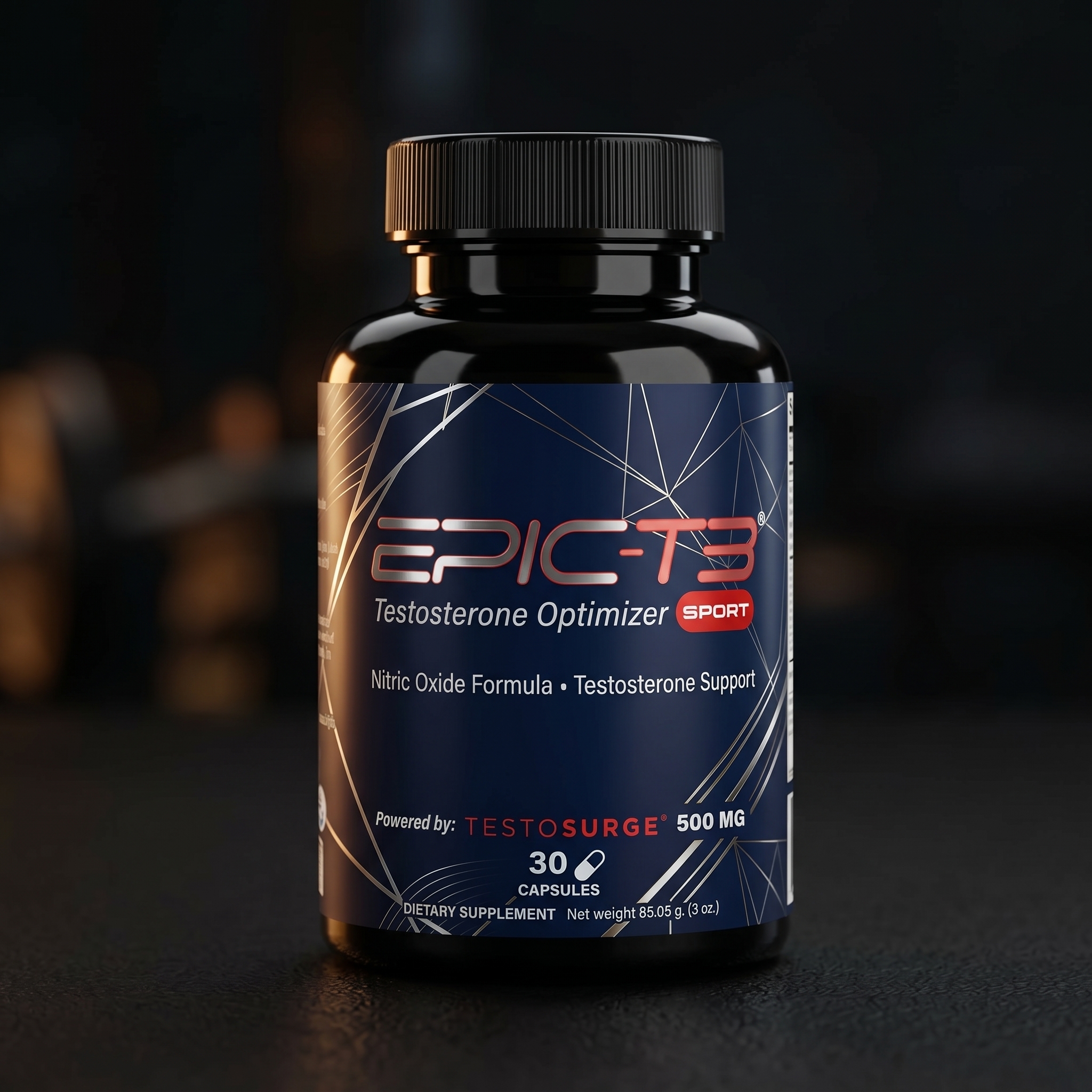 Epic-T3 Testosterone Optimizer Sport — front view, 30 capsules, Testosurge 500mg